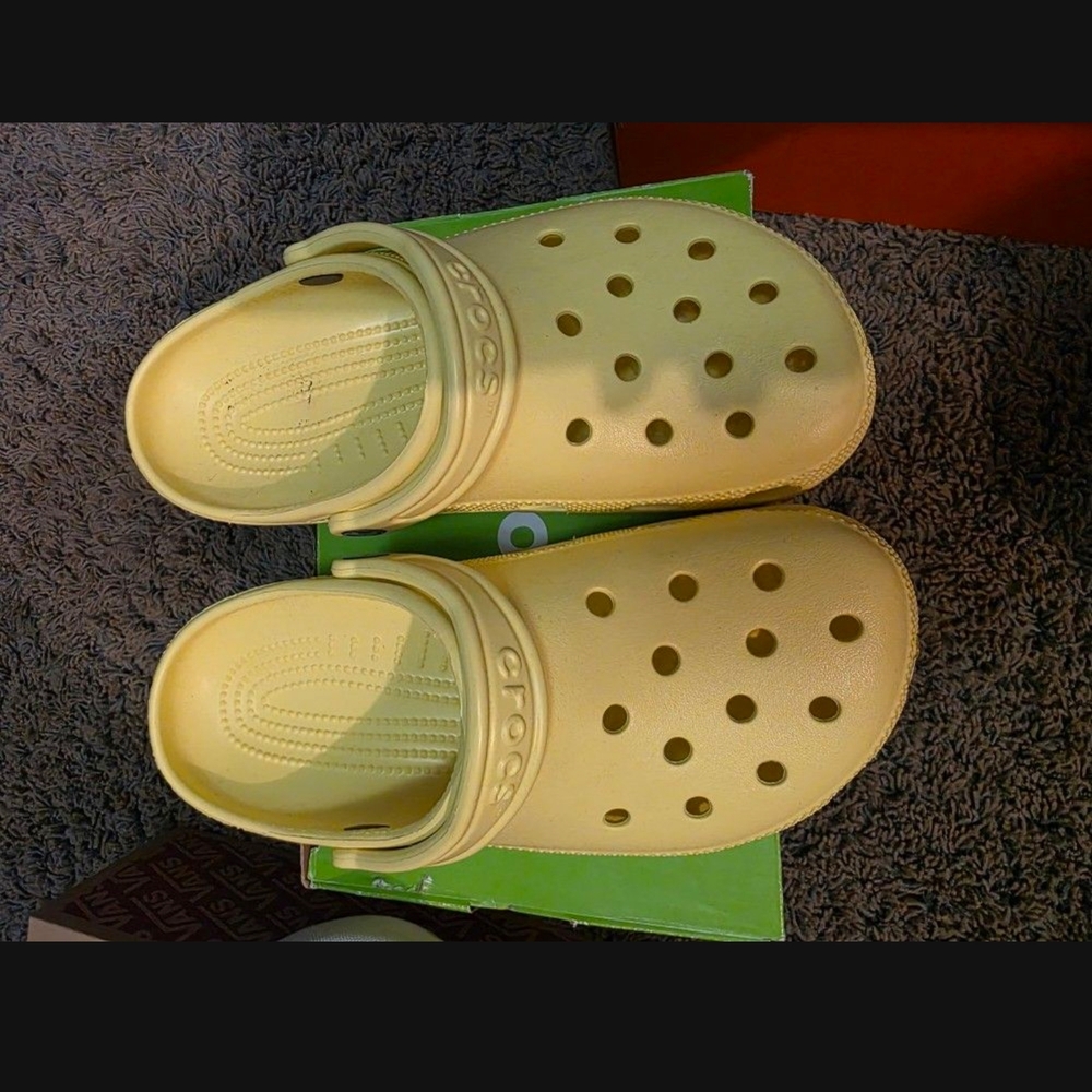 CROCS Yellow Slippers with Perforated Design and Textured Footbed